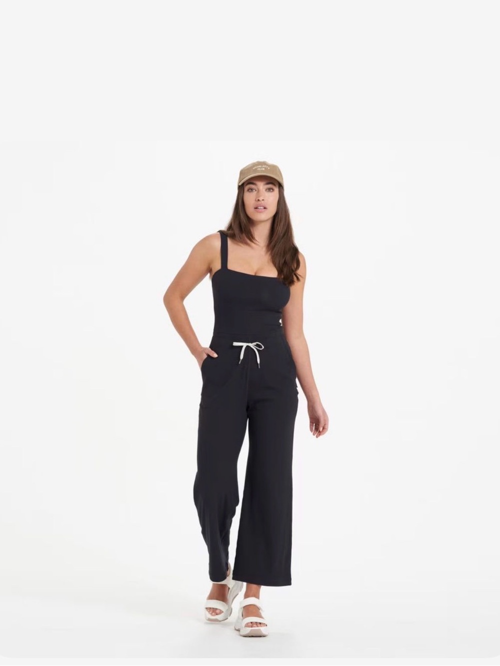 Vuori Mudra Black Wide-Leg Jumpsuit with Drawstring Waist